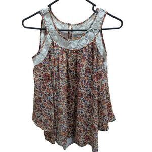 Daniel Rainn Women's Size Medium sleeveless woven crochet tank top shirt floral